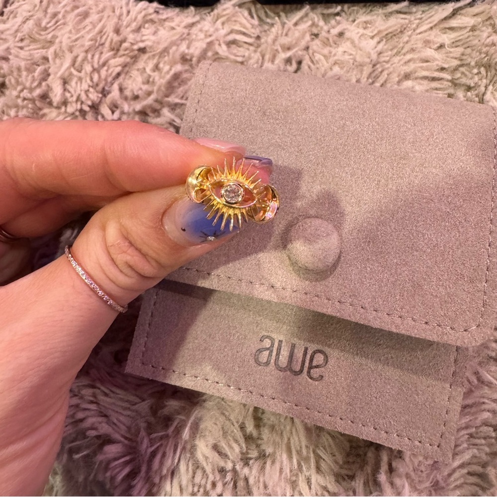 AWE INSPIRED 14K Gold Vermeil Celestial Evil Eye Sun White Topaz Bohemian Ring 4 - Picture 5 of 9
